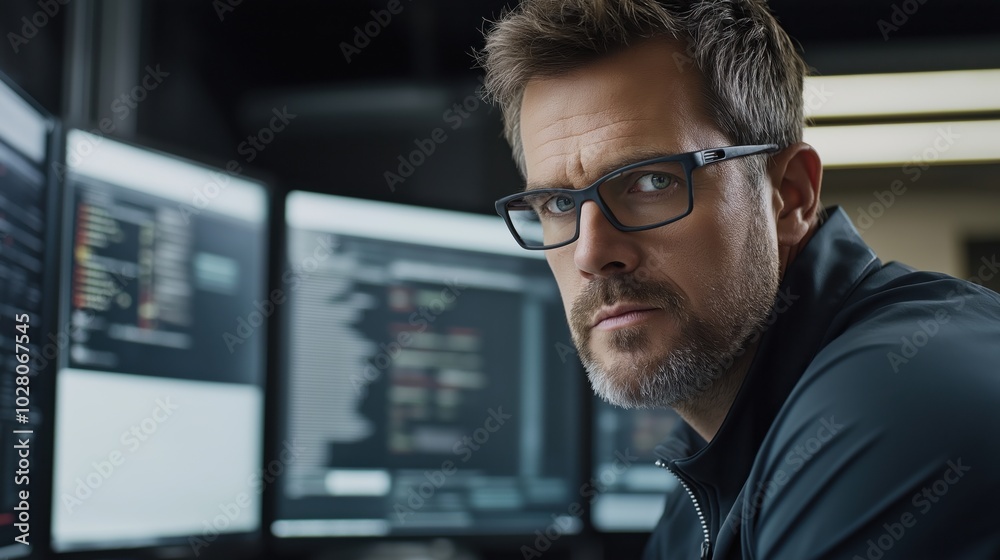 Focused software developer coding in modern office for tech industry projects Focused software developer coding in modern office for tech industry projects
