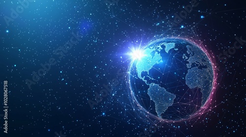 A Global Network of Connections Depicted as a Wireframe Earth with Glowing Lines and Nodes