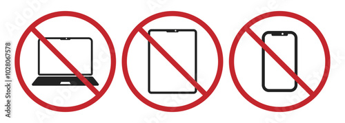 Isolated prohibition sign electronic gadget, cellphone, notebook, tablet are not allowed
