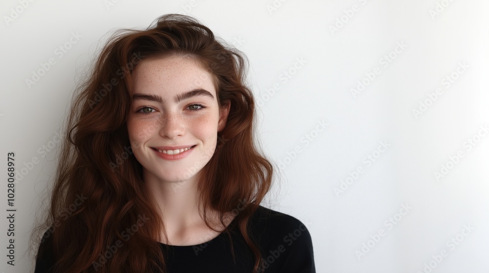 Portrait of a radiant young woman with long brown hair for spring concept Portrait of a radiant young woman with long brown hair for spring concept