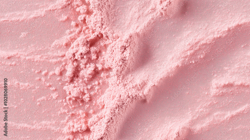 Fototapeta premium a close-up, top-down view of dried guava powder, showcasing a soft pink color with a smooth, powdery texture