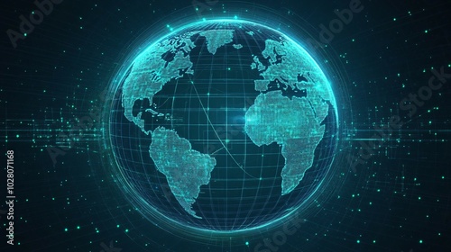 A Digital Representation of the Earth with Glowing Lines and Dots