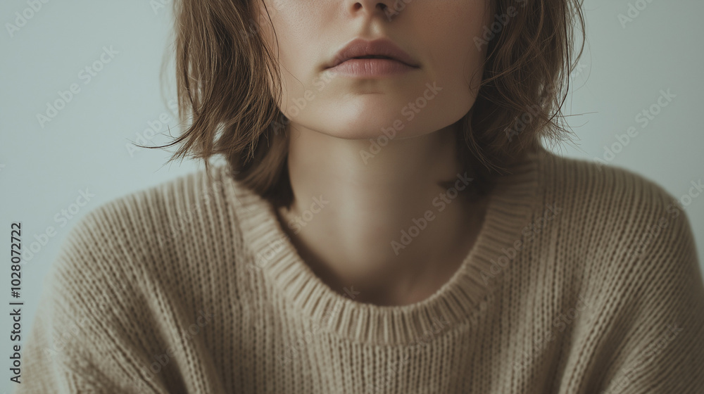 front view of a person with brown, natural, and simple hair and wearing casual, natural clothing