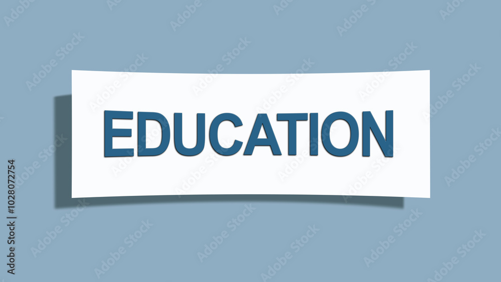 Education. A card isolated on blue background.