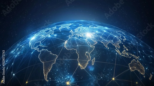 Global Network of Interconnected Lines and Points Depicting a Digital Earth