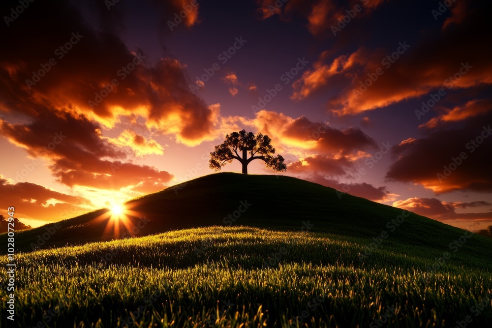 An Easter card with a peaceful sunrise over a hill, symbolizing renewal ...
