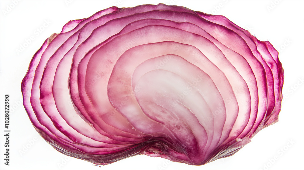 Obraz premium red onion slice: a close-up, top-down view of a single slice of red onion