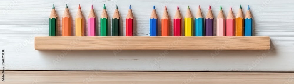 Fototapeta premium Colored pencils on wooden holder.