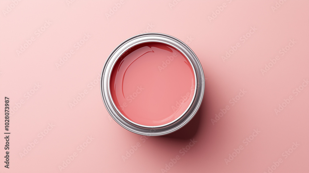 top down view, the image depicts an opened paint can filled soft rosewood paint placed in the center of a soft rosewood background top down view, the image depicts an opened paint can filled soft rosewood paint placed in the center of a soft rosewood background
