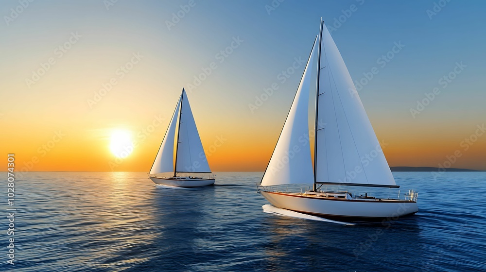 Fototapeta premium Sailing into the Sunset A Tranquil Evening on the Water