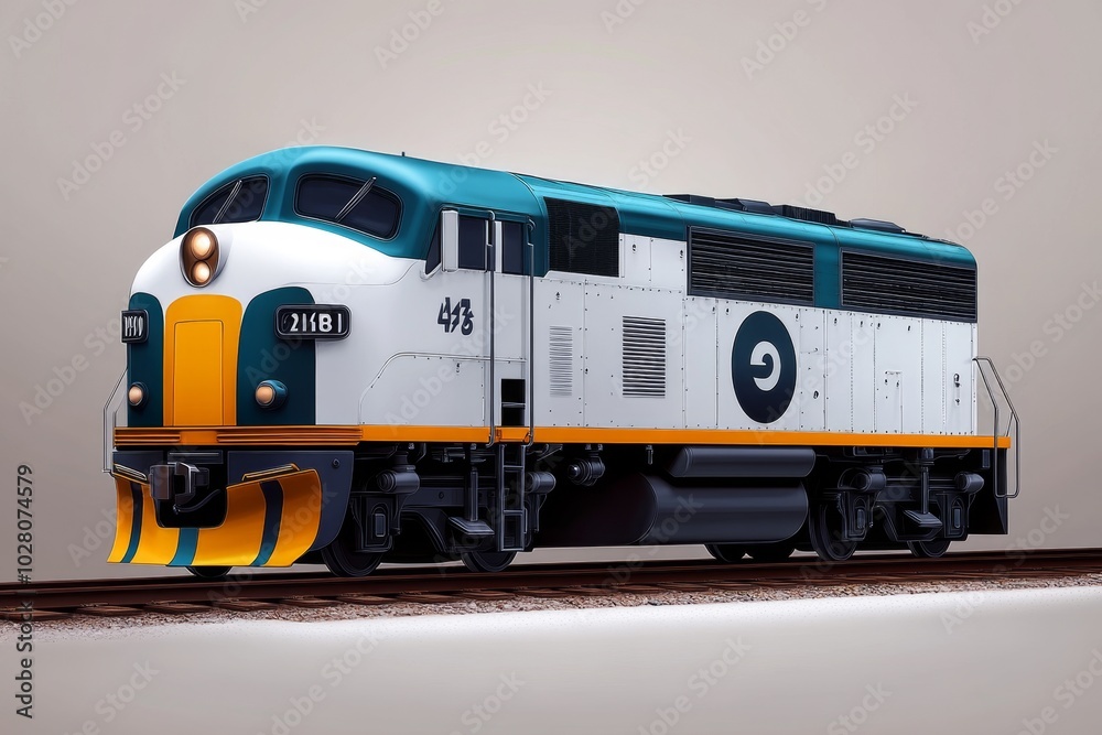 Minimalist outline of a train engine, focusing on the bold, geometric shapes of the locomotive, emphasizing power and speed with simple, clean forms