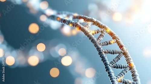 DNA strand with glowing lights, abstract science background