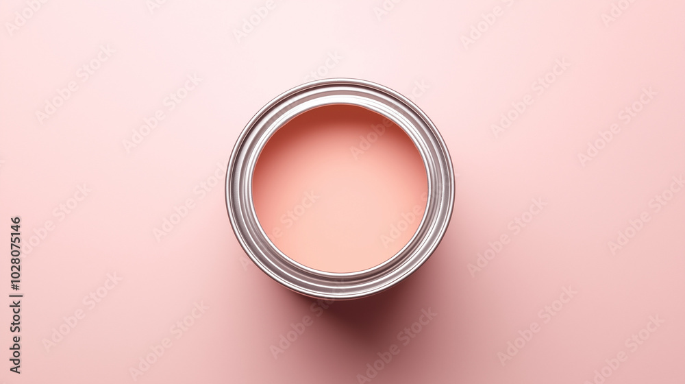 top down view, the image depicts an opened paint can filled soft pastel paint placed in the center of a soft pastel background top down view, the image depicts an opened paint can filled soft pastel paint placed in the center of a soft pastel background