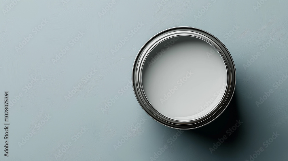 top down view, the image depicts an opened paint can filled soft smoke paint placed in the center of a soft smoke background