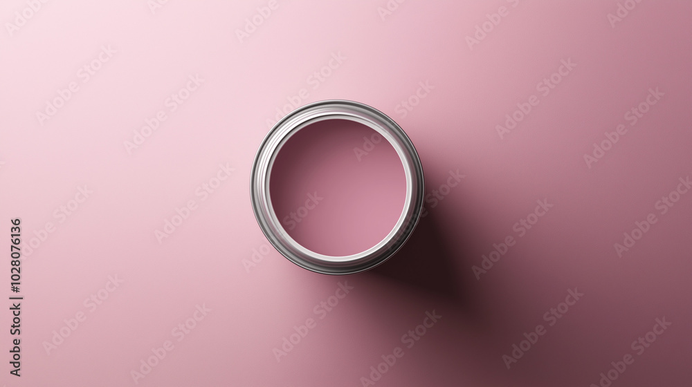top down view, the image depicts an opened paint can filled muted mauve paint placed in the center of a muted mauve background top down view, the image depicts an opened paint can filled muted mauve paint placed in the center of a muted mauve background