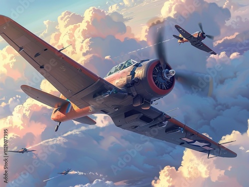 Vintage Warplanes Soaring Through the Clouds photo