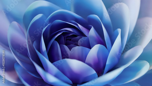 3D Rendered Close-Up of a Flower with Layered Blue and Purple Petals Displaying Smooth, Curved Shapes