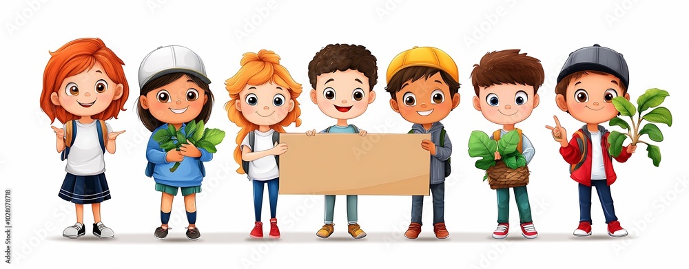 children holding plants in a group portrait children holding plants in a group portrait