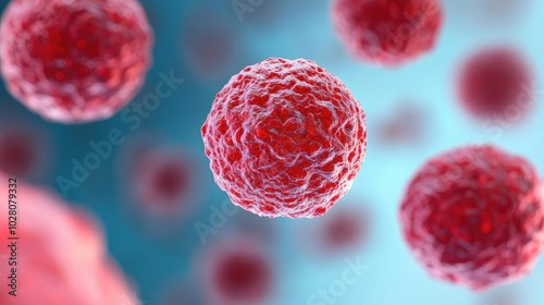 Red cells floating in a blue background, representing microscopic biological activity.