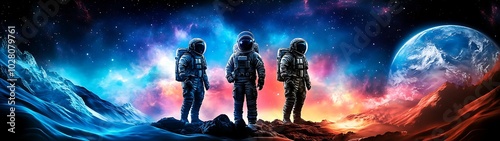 exploring the cosmos with astronauts in a vibrant galaxy