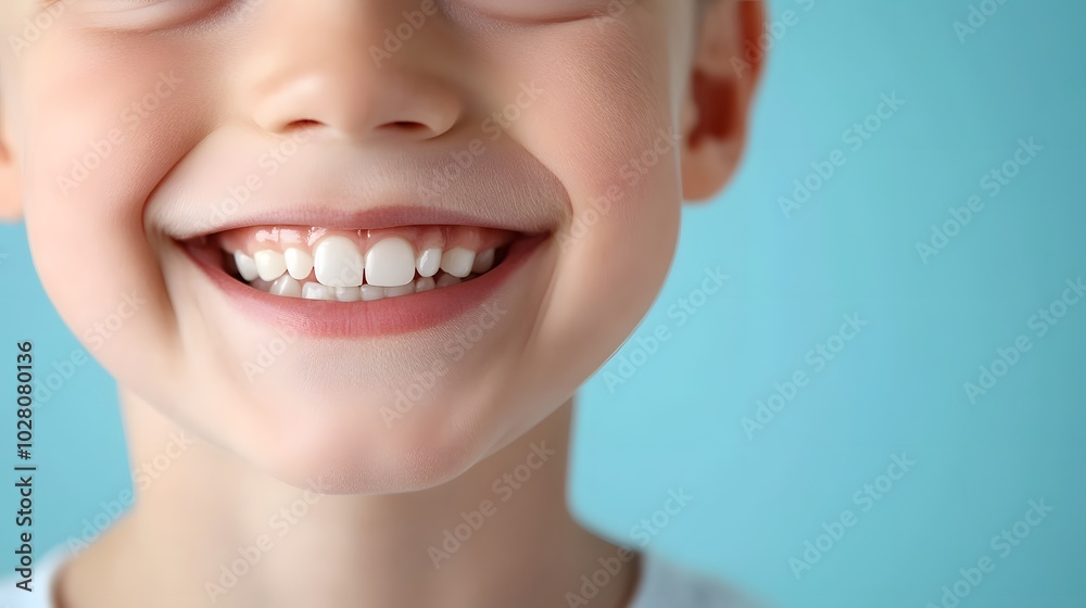 Obraz premium Close-up of a Child's Smiling Face with White Teeth
