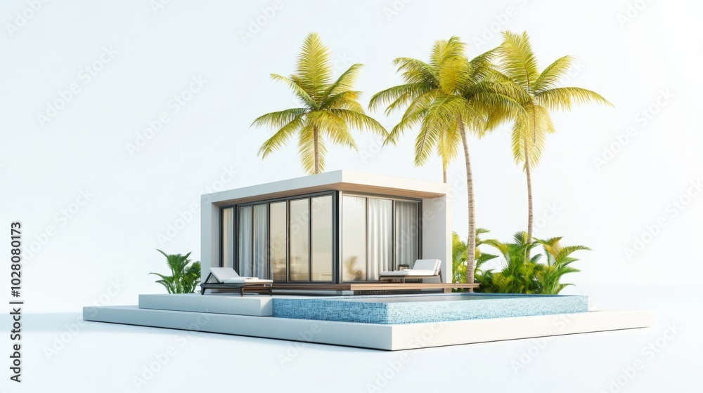 a miniature beachfront villa with tiny palm trees a miniature beachfront villa with tiny palm trees