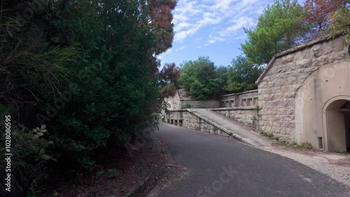 Walking by abandoned World War 2 battery fortifications on Okunoshima, Japan