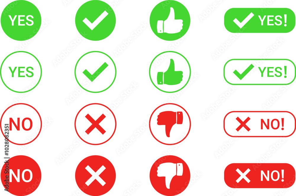 Yes and No icons sign collection. Tick and Cross sign. Right and wrong flat symbol vector. Yes and No icons sign collection. Tick and Cross sign. Right and wrong flat symbol vector.