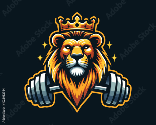 Gym Lion Logo Design Vector Template. Lion Head Logo Icon Vector Illustration
