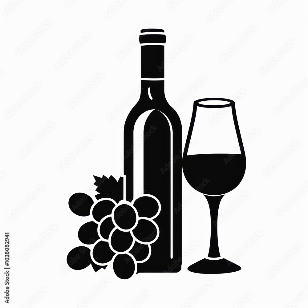 Fototapeta premium Vector illustration of grape, grape, wine bottle and glass