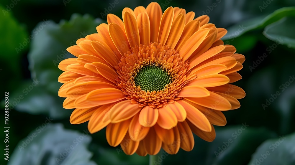 Close-up of an Orange Gerber Daisy with a Green Center