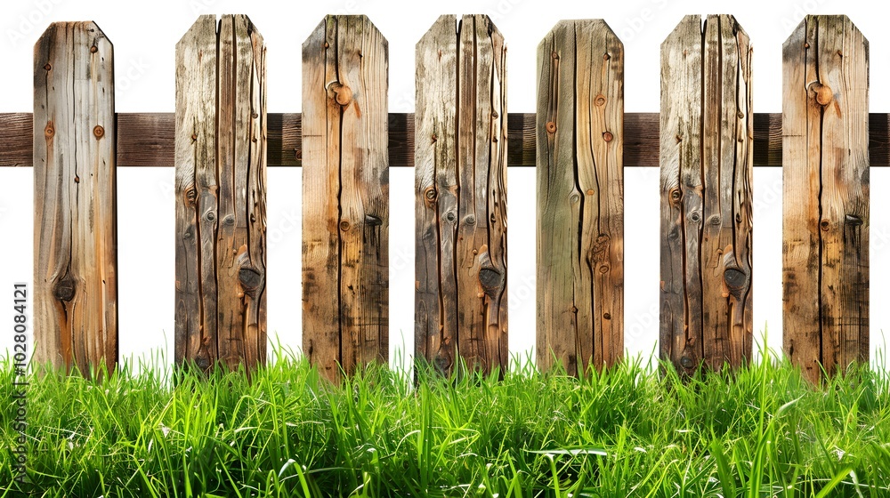 Rustic Wooden Fence With Lush Green Grass Rustic Wooden Fence With Lush Green Grass