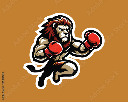 Strong boxer lion logo icon vector illustration