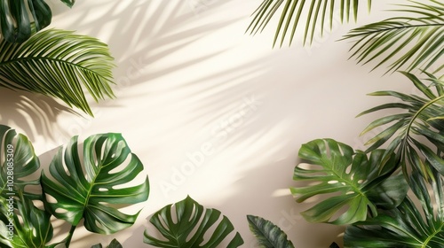 Wallpaper Mural Tropical Leaves on Beige Background Torontodigital.ca