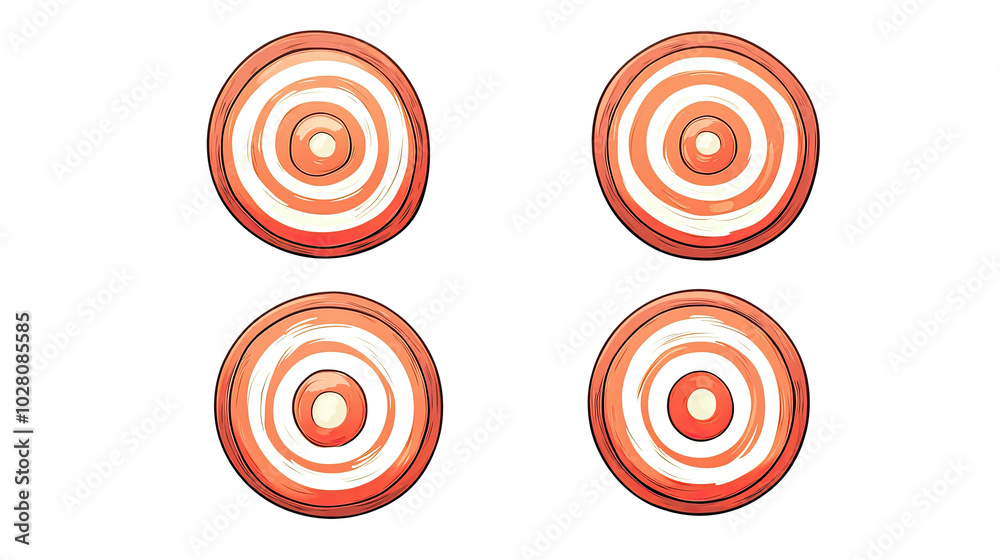 Four Circular Targets With Concentric Rings on a White Background Generative AI Four Circular Targets With Concentric Rings on a White Background Generative AI
