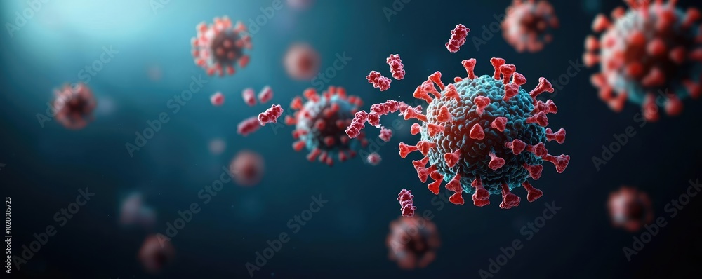 Illustration of viruses, on a dark background with detailed structure. Illustration of viruses, on a dark background with detailed structure.