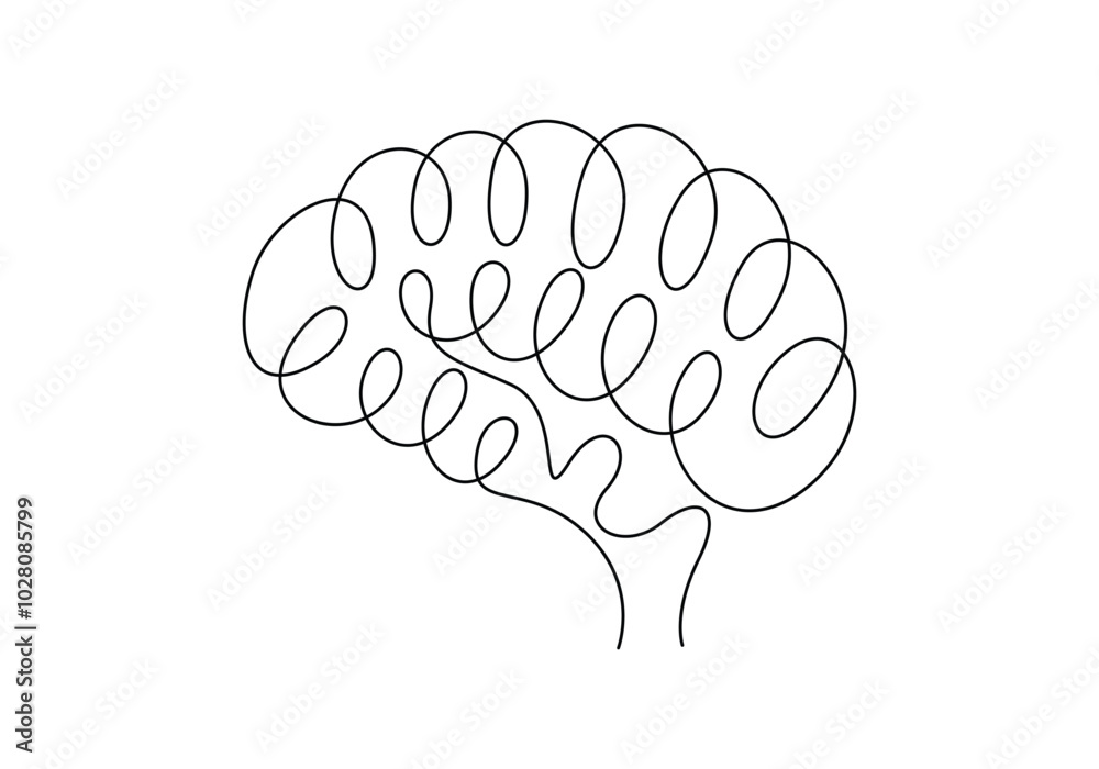 Human brain continuous one line drawing. Hand drawn minimalism style. Isolated on white background vector illustration Human brain continuous one line drawing. Hand drawn minimalism style. Isolated on white background vector illustration
