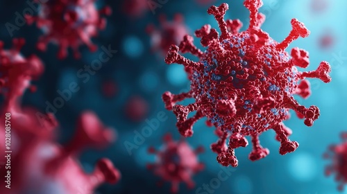 3D rendering of a coronavirus on a colored background, microscopic view.