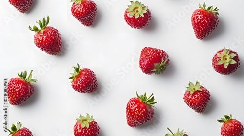 Delicious fresh red strawberries on white background, top view. 