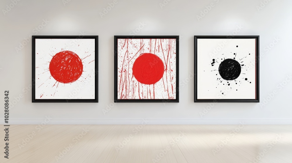 Dynamic Red Grunge Squares Trio - Abstract Hand-Drawn Prints in Frames Dynamic Red Grunge Squares Trio - Abstract Hand-Drawn Prints in Frames