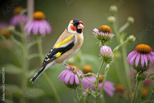 Goldfinch in a Flowering Garden