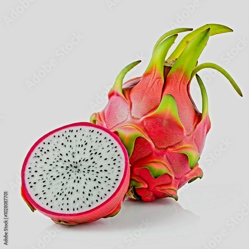 Dragon fruit isolated on white background. Pitaya or pitahaya is a tropical fruit.