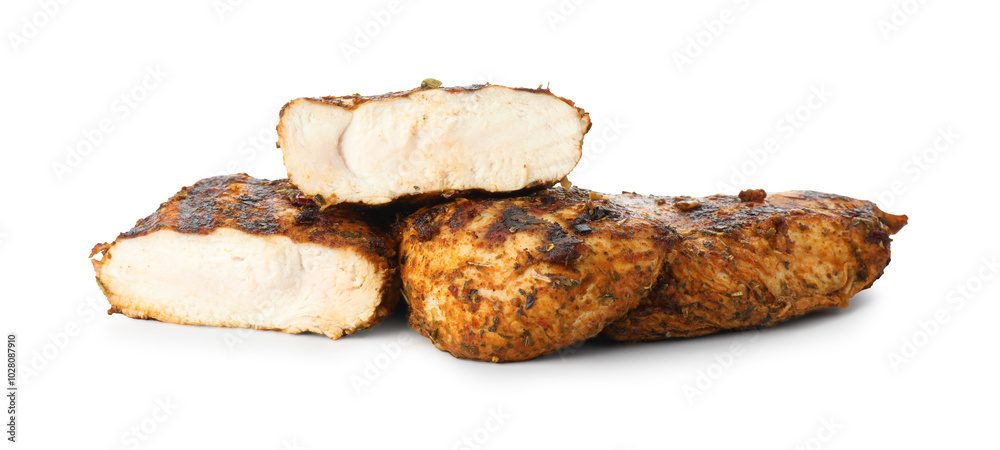 Tasty grilled chicken breasts isolated on white