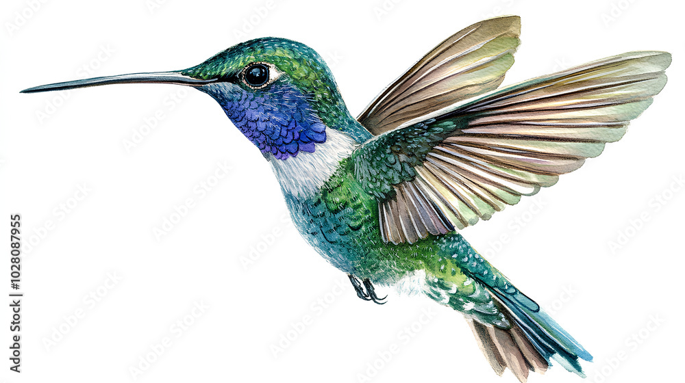 Fototapeta premium Hummingbird watercolor colorful birds isolated white background