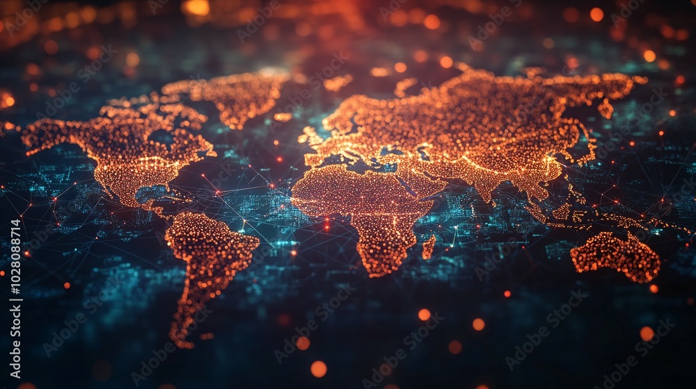 A World Map with Glowing Lights and Connected Lines A World Map with Glowing Lights and Connected Lines