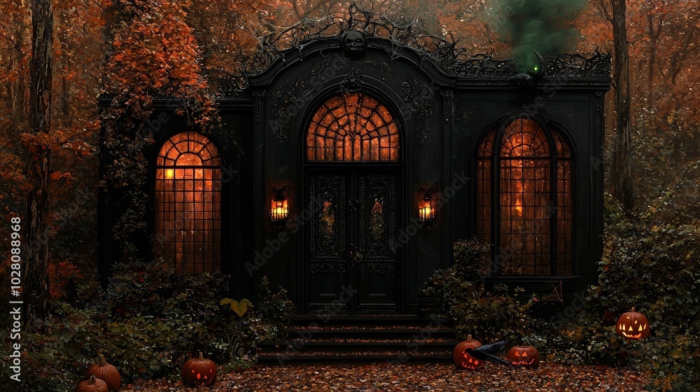 A cute whimsical house in the woods with interesting archways and structure. A cute whimsical house in the woods with interesting archways and structure.