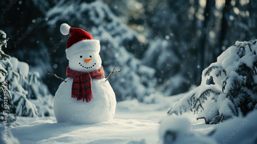 Fototapeta premium Cute snowman. Winter holiday theme.