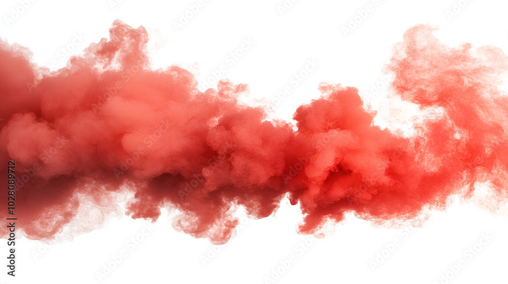 Fototapeta premium Red smoke plume isolated on white background