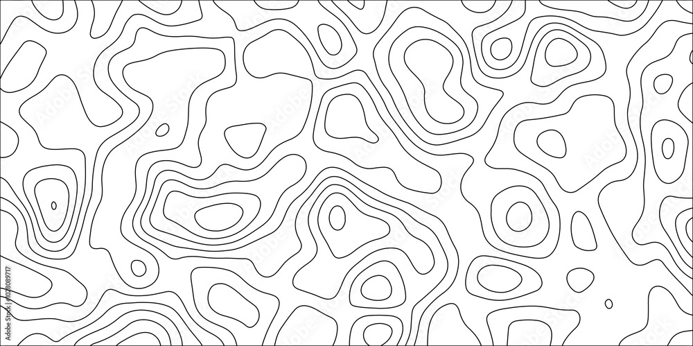 Obraz premium Abstract black & white topographic Contour Scheme and Terrain on old paper. Geographic mountain terrain. Contour map background. Cartographic Weave with seamless striped patterns and wavy Lines