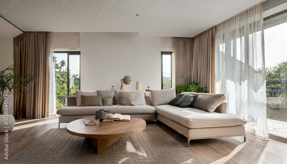 Fototapeta premium Minimalist interior design of modern living room.